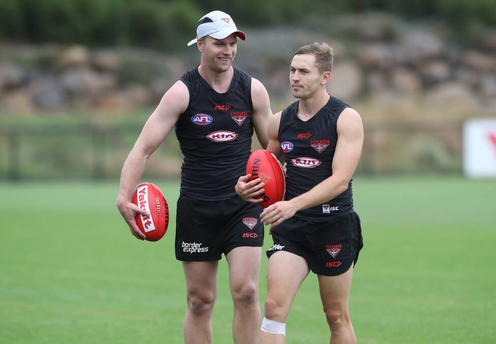 DYNAMIC DUO: Essendon recruits Jake Stringer and Devon Smith have been training well since arriving at the club over the off-season. Picture: AAP