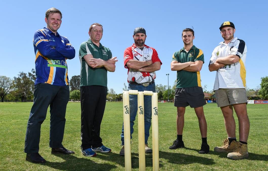 Rand's Brad I'Anson, Walla's Glen Little, Burrum's Dave Williams, Holbrook's Coby Ross and Walbundrie's Mason Collins ahead of the opening round. Picture: MARK JESSER