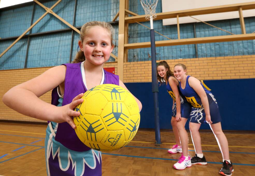 READY TO GO: Shyla and Daytona Turnbull and Lucy Lovell are gearing up for the Albury Indoor Netball Association season. Picture: KYLIE ESLER