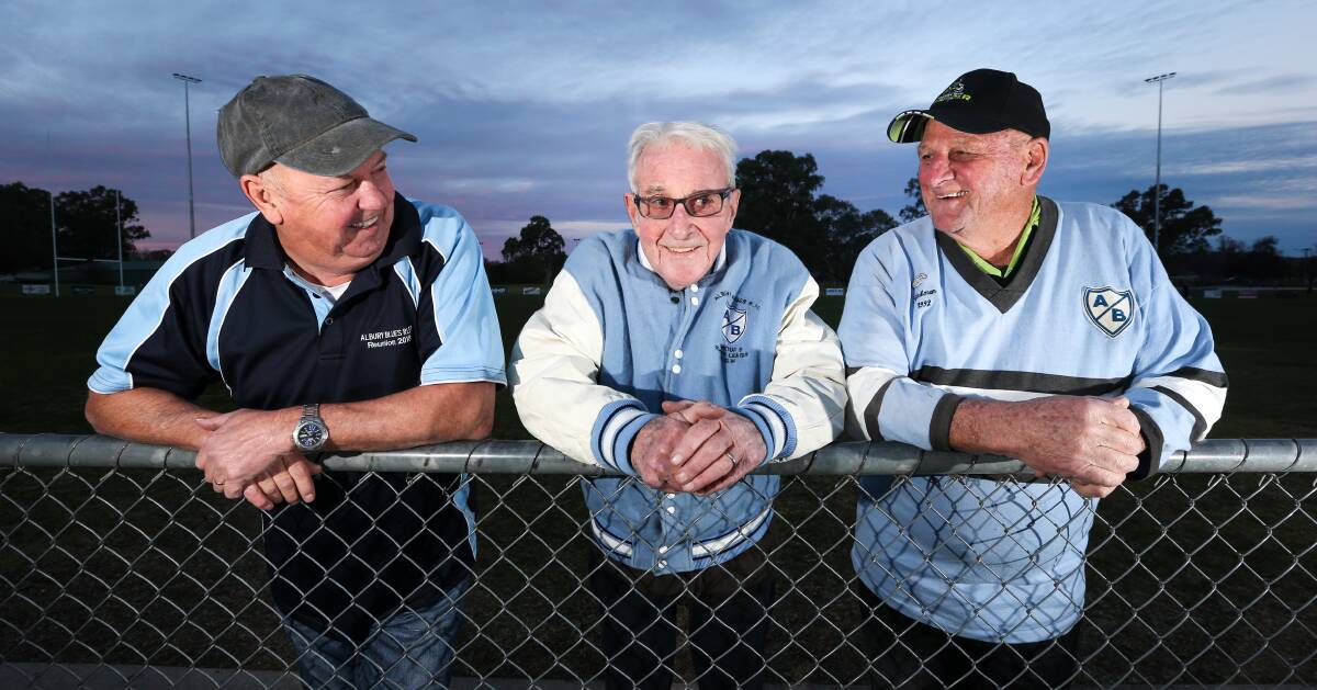 GOOD OLD DAYS: Albury Blues stalwarts Herb Stratton, Alex Blair and Alan Harris are looking forward to next month's reunion. Picture: KYLIE ESLER