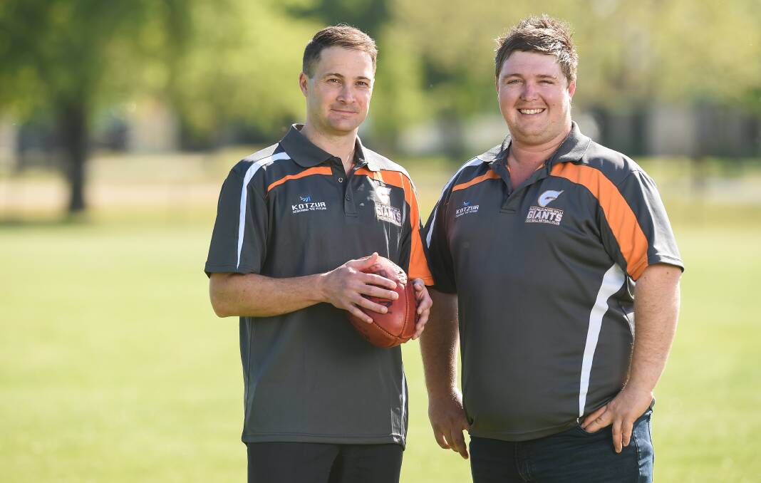 New Giants' coach Lucas Mellier with club president Wal Collins. Picture: MARK JESSER