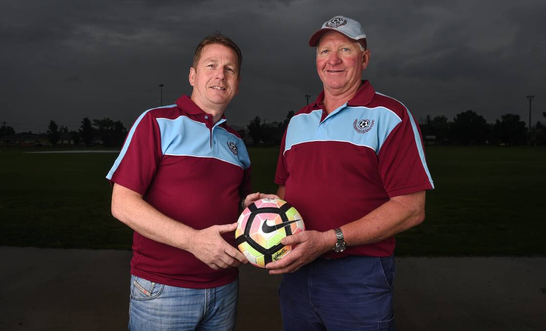 HAPPY CAMP: New Wanderers' coach Lee Botting with club president Harry Wilhelm. The club is desperate to erase the memory of 2017. Picture: MARK JESSER