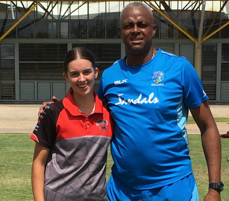 DREAM COME TRUE: Howlong's Ebony Hoskin spent time with former West Indies paceman Courtney Walsh in Sydney. Hoskin was invited to bowl to the Windies' T20 side between World Cup matches.