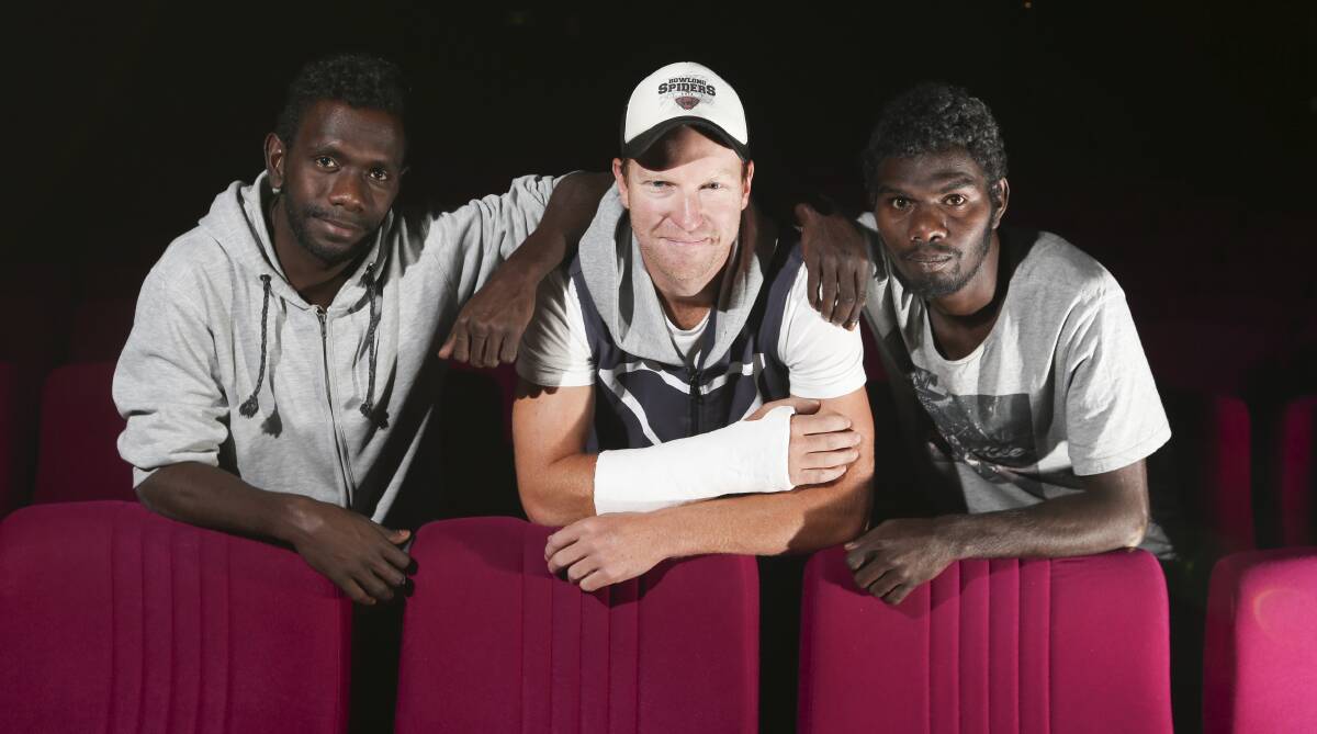 HAPPY TIMES: Joel Price with Northern Territory mates Dion Munkara and Clement Kerinaiua at the Albury Regent Cinema in 2016. (The Border Mail obtained permission from Clement Kerinaiua's family to print this picture).