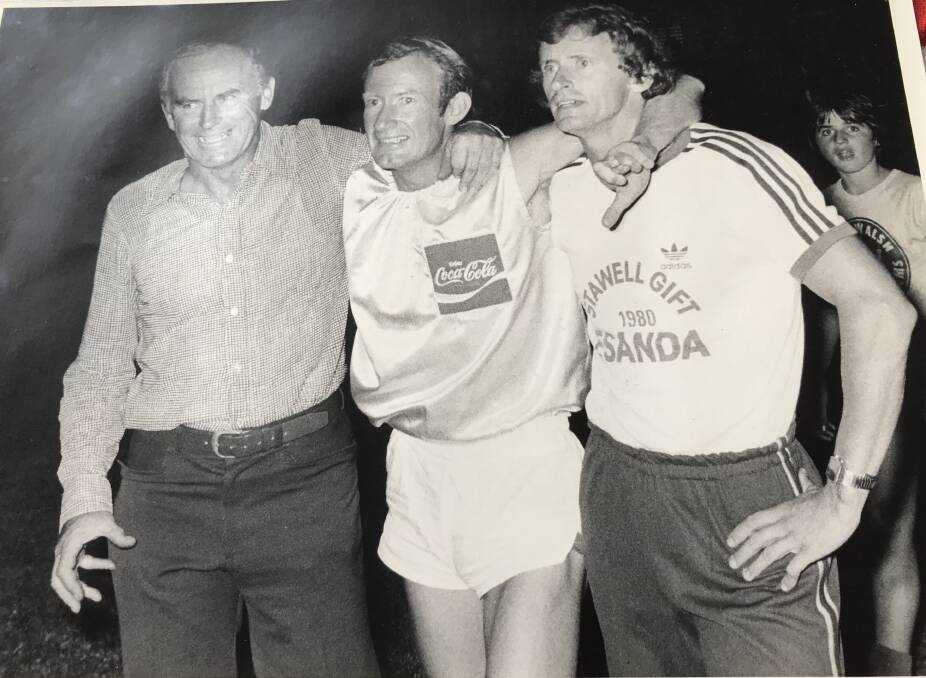 Marcus Arnold, Robert Todd and Murray McGregor after Todd triumphed in the Lavington Gift in 1981.