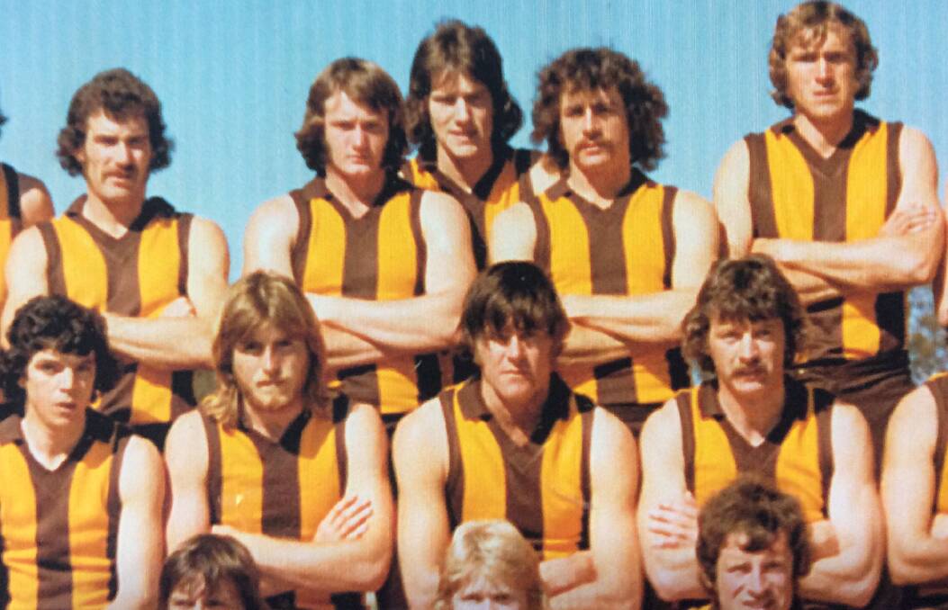 Neale McMonigle (centre of back row) with some of his Wangaratta Rovers premiership teammates in 1978.