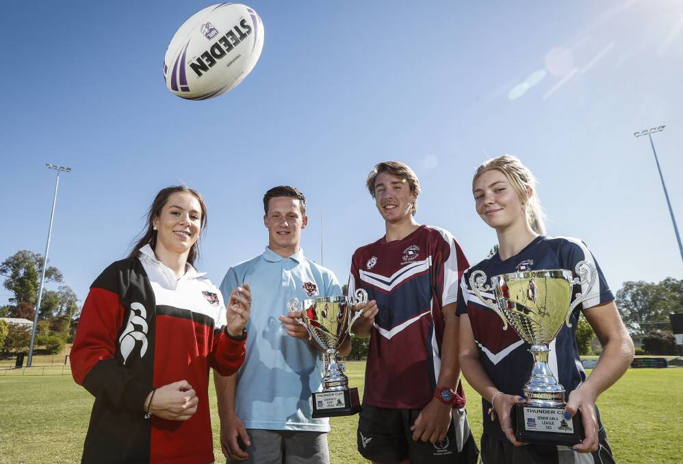 BATTELINES: Albury High's Tara Foster and Dale Twyford and James Fallon's Ty Tindalevale and Coriah Keatings. Picture: JAMES WILTSHIRE