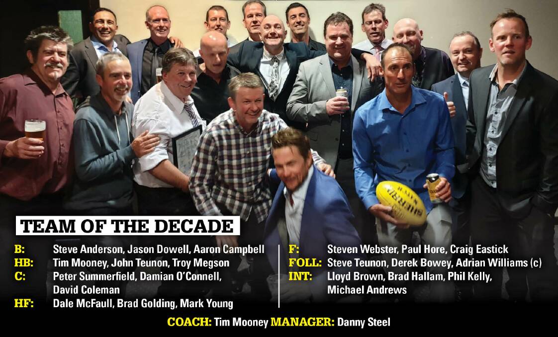 Murray Crays players celebrate their induction into the Team of the Decade at a recent function. Tim Mooney was named as coach.