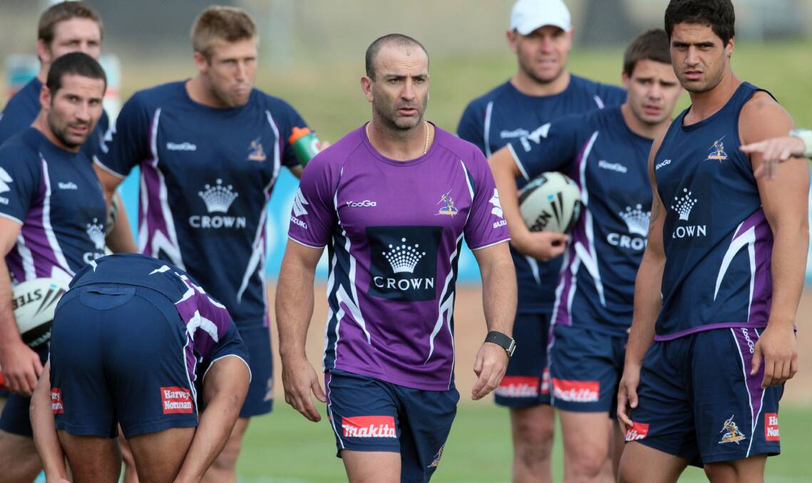 Melbourne Storm players check out Lavington's ground before they played Canberra Raiders on the Border in 2012.