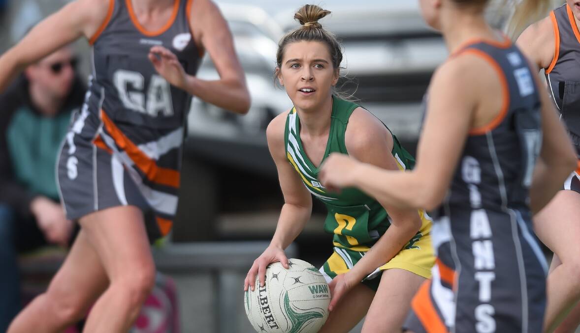 Holbrook's Teegan Wilson looks to find a way forward for the Brookers in their A-grade clash. The Giants came out on top 39-36.