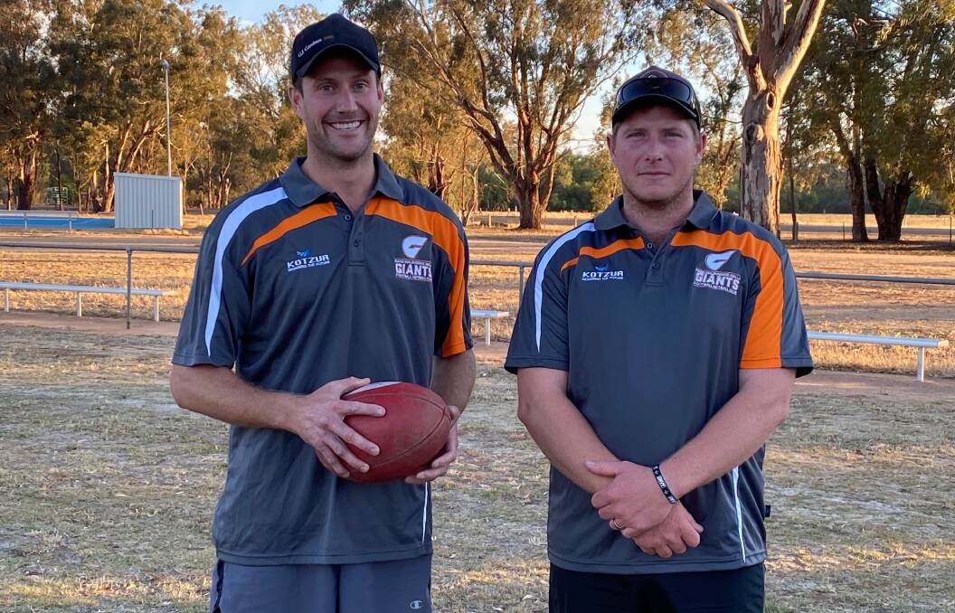 Mark Haydon and Jake Bruce have joined the Giants after playing in Thurgoona's flag. Picture: KEL KUHNE