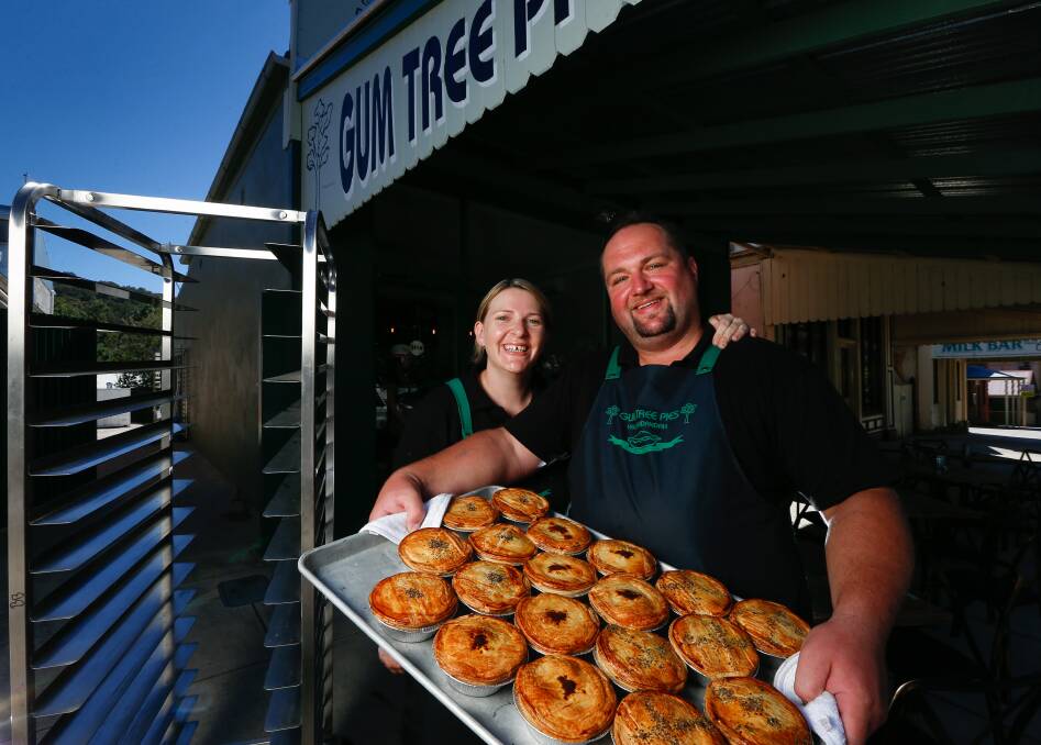 CHANGE HANDS: Gum Tree Pies owners Melinda and Sebastian Nedziak with their popular lamb and mint jelly gourmet pies. Picture: MARK JESSER