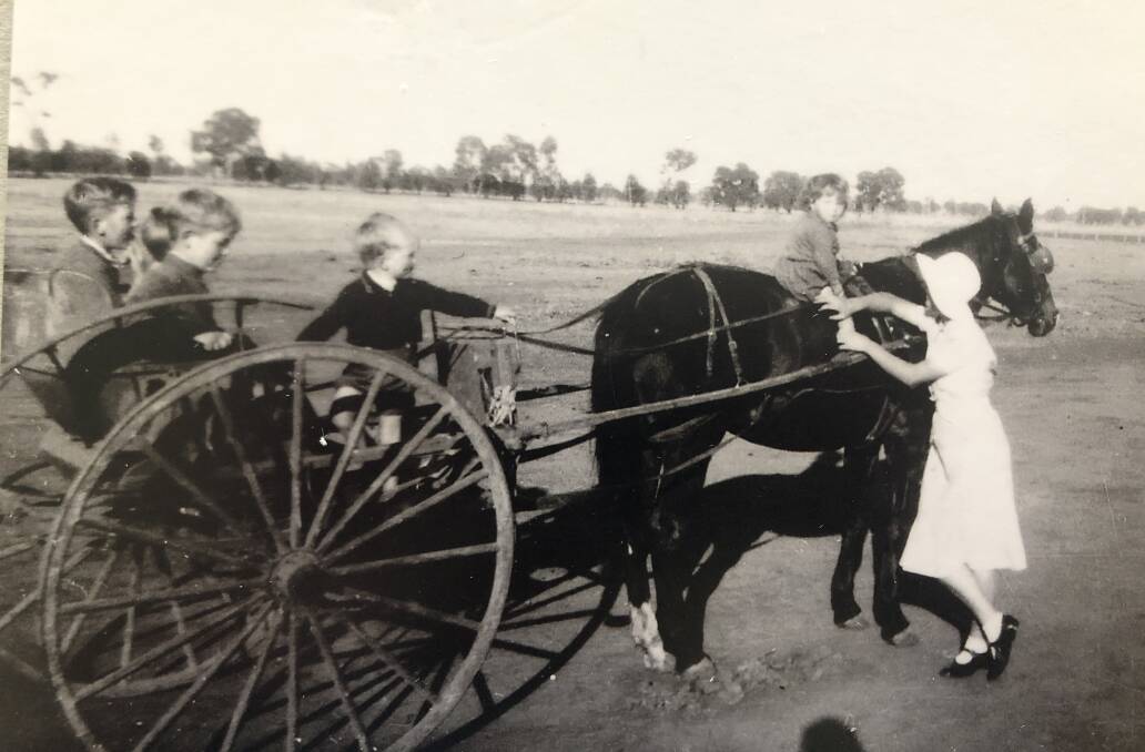 GROWING UP: Arthur and some of his brothers and sisters, travelling to school by horse and carriage. 