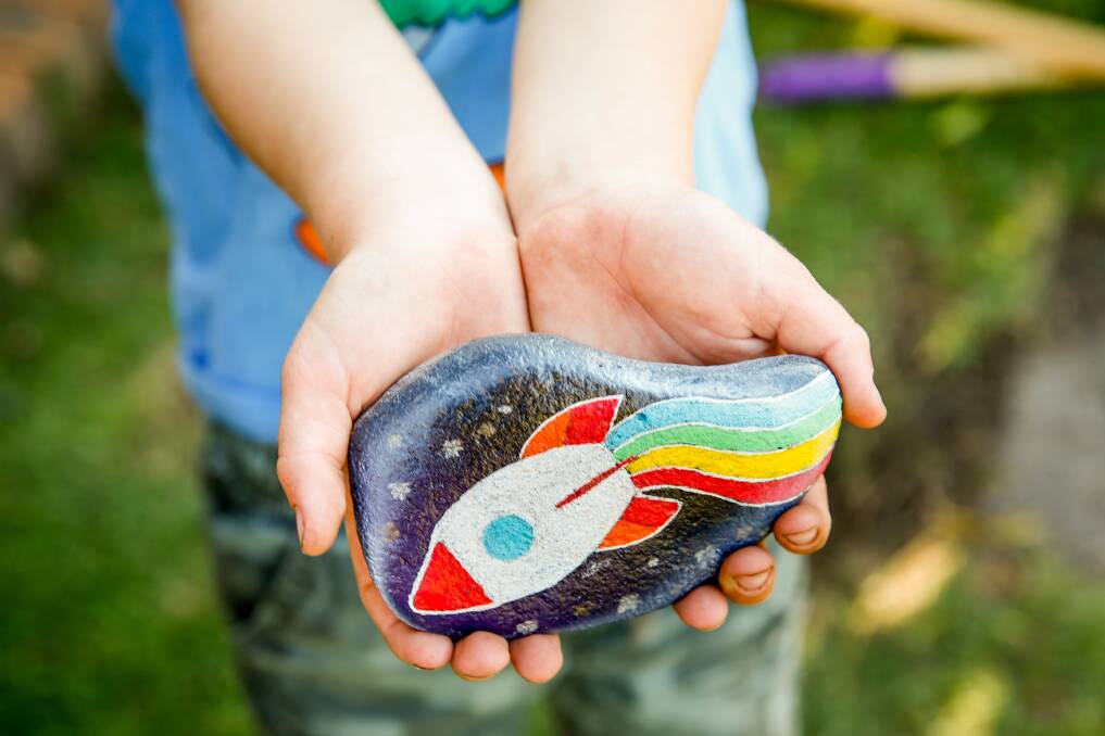 Hiding painted rocks around playgrounds and reserves is proving a popular lockdown pastime in NSW. Picture: Anna Warr