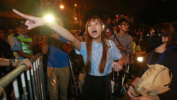 Newly elected Hong Kong lawmaker Yau Wai-ching at Sunday's protest. Photo: Kin Cheung