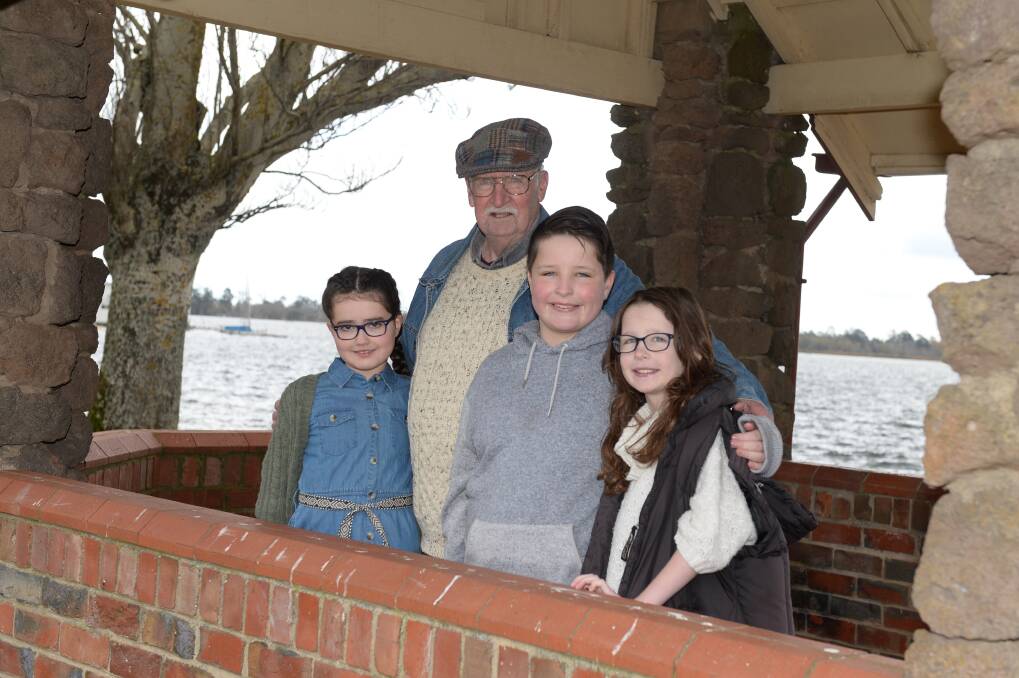 TOGETHER: Mike Caldwell with grandchildren Sophie Caldwell (age eight), Mitchell Baynes (12) and Scarlett Baynes (10) to raise awareness about a genetic condition creating dangerously high iron levels. Picture: Kate Healy