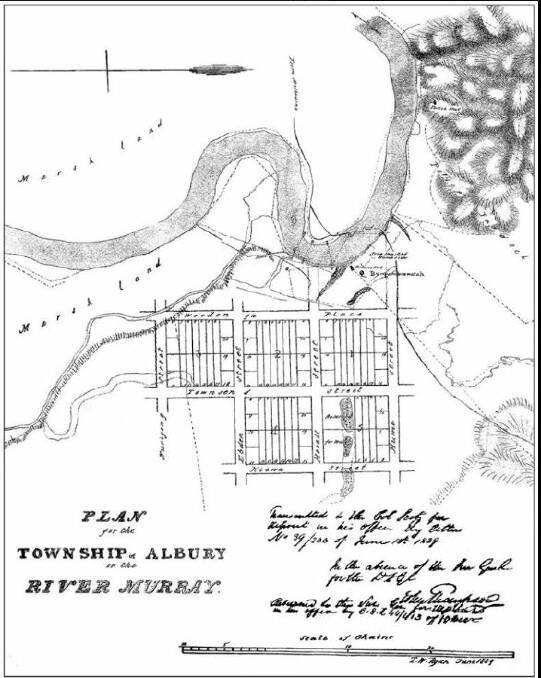 History in the making: Surveyor Thomas Townsend's plan of Albury which includes a story named after him as well as streets with Indigenous titles, Kiewa, Nurigong and Wodonga and those saluting explorers Hume and Hovell.