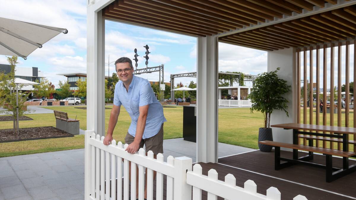 Focal point: Wodonga mayor Kev Poulton in a pod set up to attract patrons to Junction Place which is a planning lightning rod.