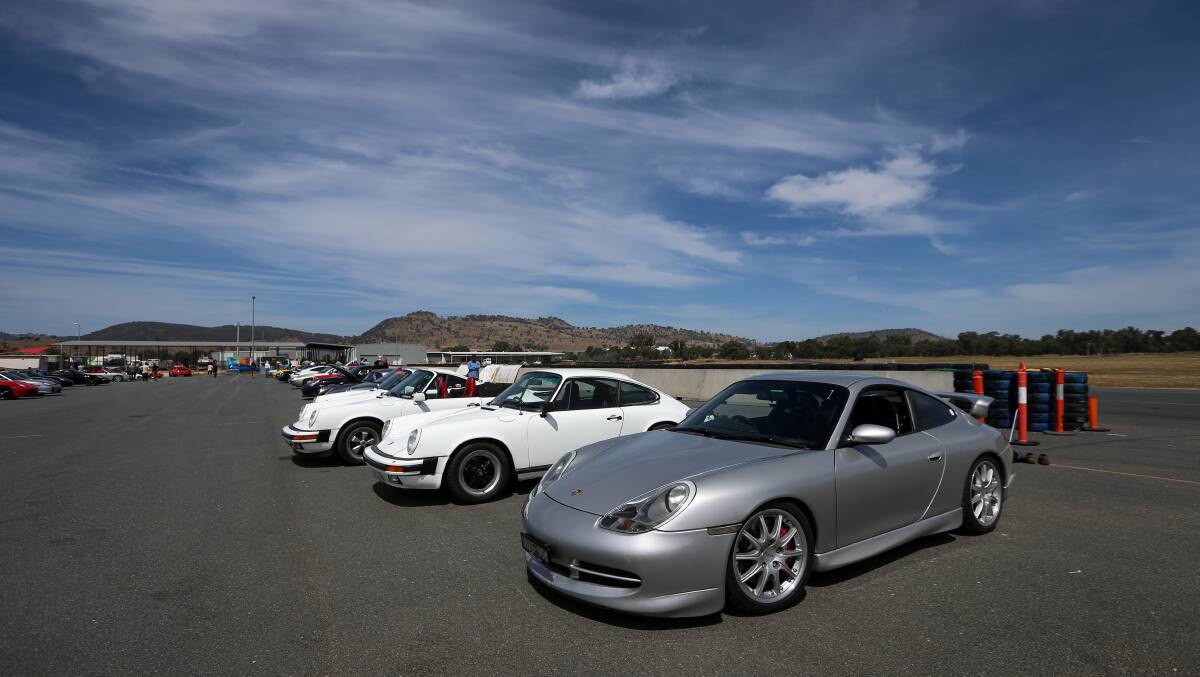 Shining examples: Some of the Porsches which took to the track at Baranwartha North after coming from across Australia.