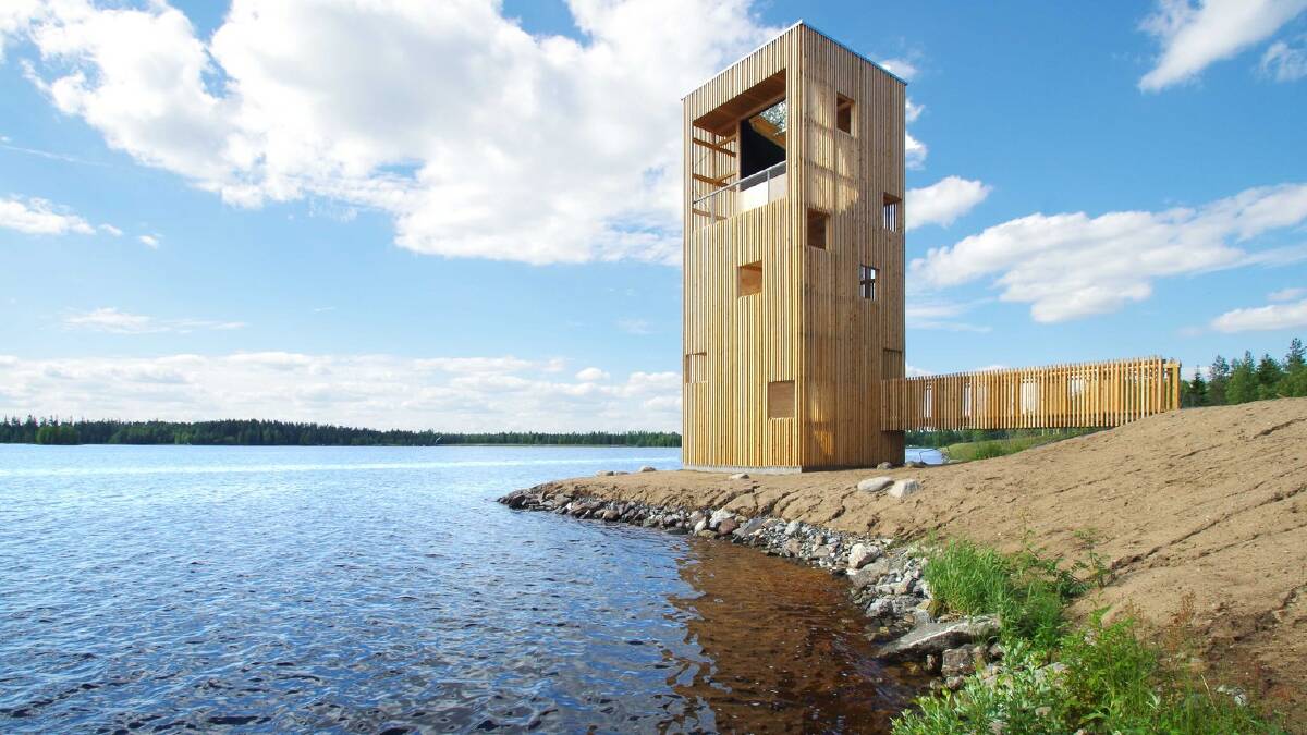 Vision: This tower in Finland is a model for a building at Glenrowan that would see 21st century technology take visitors to the 19th century. Picture: ANSII LASSILA