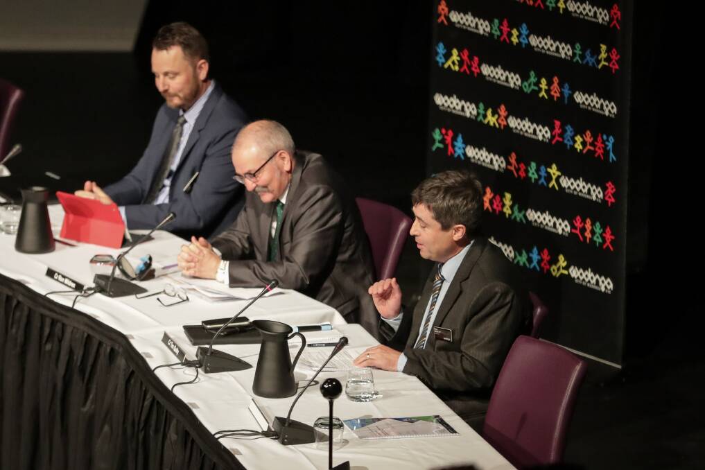 Flashback: Tim Quilty (far right) in his role as a Wodonga councillor at the meeting in 2017 to consent to the Two Cities One Community agreement.