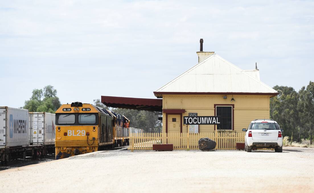 Each way station: Looking north at Tocumwal railway station. Victorian trains pulled in to the west of the platform, while NSW locomotives stopped to the east with different gauged tracks on each side. Picture: MARK JESSER