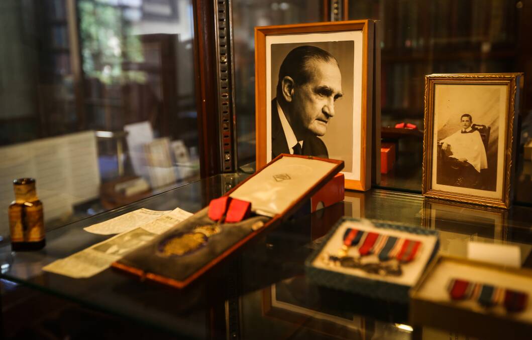 Valuables: Memorabilia belonging to late Prime Minister John McEwen, including a photographic portrait of him, which is on display at the Chiltern Athenaeum. Sadly the display house has been closed in recent months because of the coronavirus.