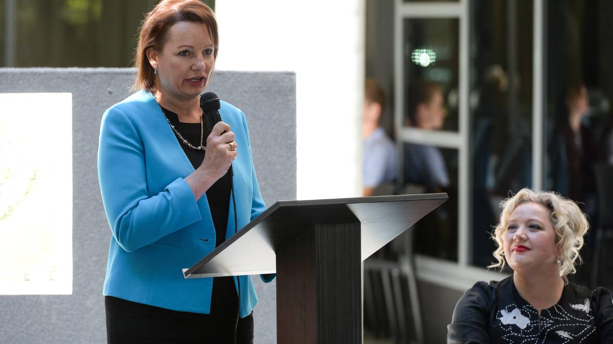 Flashback: Sussan Ley speaks at the official opening of the cancer centre in November 2016, with then Victorian Health Minister Jill Hennessy watching on.