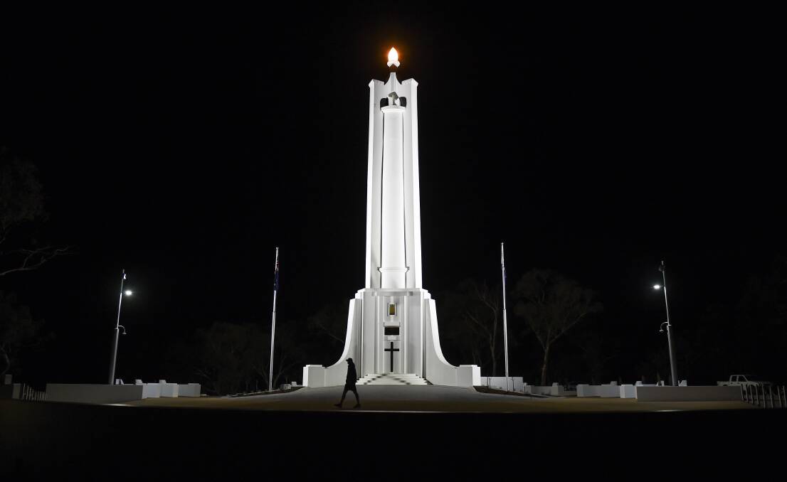 Under lights: The improvements to the Albury war memorial, including better lighting, are evident in this dark sky image. Picture: MARK JESSER