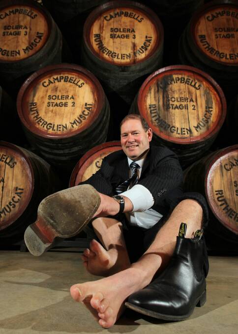 Flashback: Tim McCurdy spruiks the Winery Walkabout grape stomp in 2011 when Rutherglen was in his seat. It will not be returning after a redistribution.