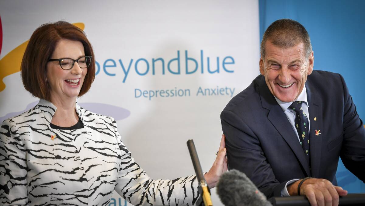Two leaders: Julia Gillard with Jeff Kennett at the time she took over the leadership of Beyond Blue in 2017.