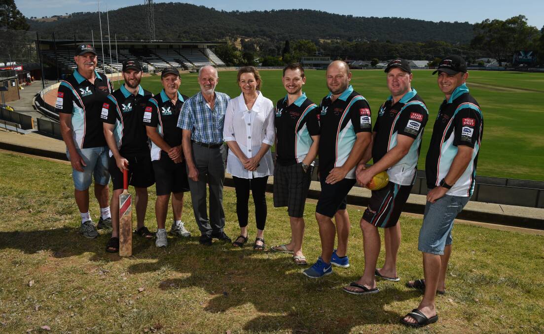 Right to play: Lavington Panthers representatives, including Sam Strelec (third from right) with Albury councillor David Thurley and member for Farrer Sussan Ley at a funding announcement at Lavington Oval in 2015. 