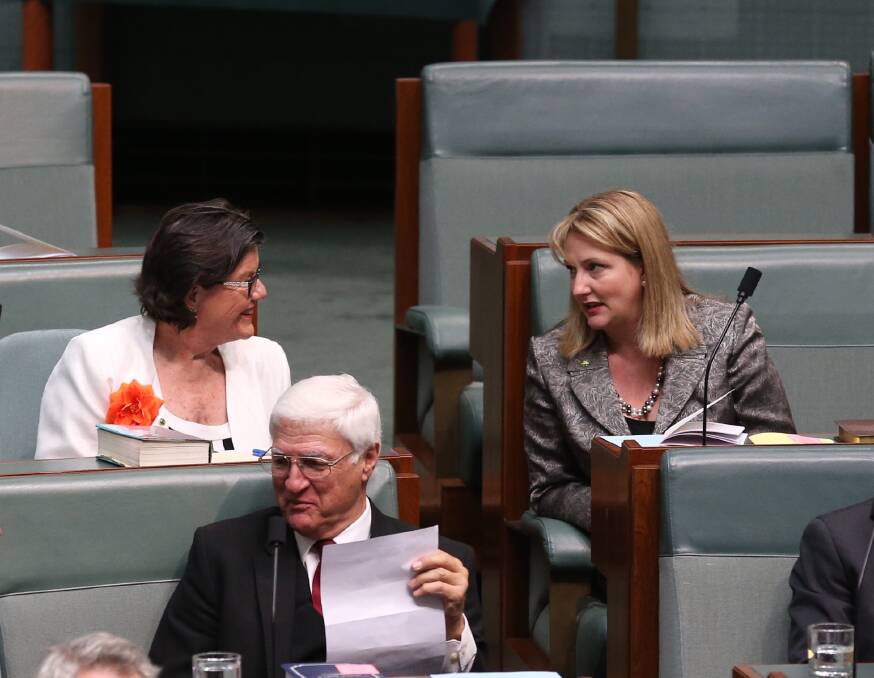 Political mates: Cathy McGowan with Rebekha Sharkie in parliament before the latter resigned due to her British citizenship.