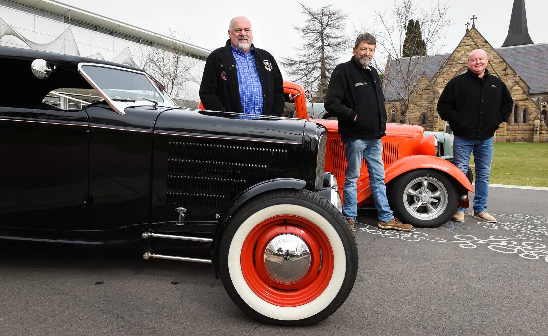 Flashback: Albury hot rod owners Peter Ingram, Dave Walther and Tony Thorn in 2018 when it was announced their city would host a national event in 2021.