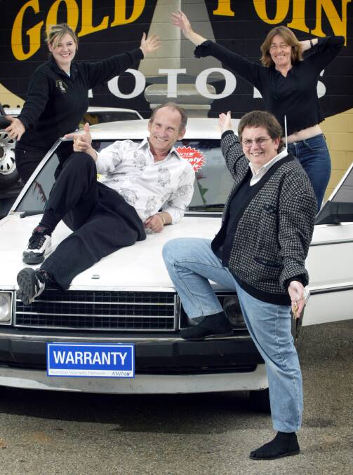 Flashback: In 2004 Gold Point Motors donates a car to the family of Wodonga's Kellie-Ann Webb who has a rare genetic disorder. Pictured with the donated car are Twin Cities Rock and Roll Club president Allan Limbrick, who helped with the case, Kellie-Ann's mother Dawn Stanford, Gold Point Motors co-owner Heather Van Holten and Wodonga Auto Centre mechanic Jessamy Davies. 