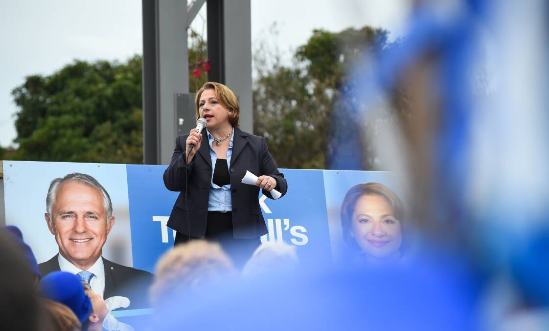 In the blue corner: Sophie Mirabella at her election campaign launch at Wodonga's Junction Place last year.