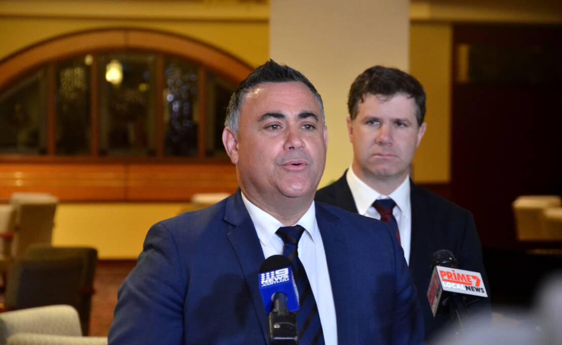 Flashback: NSW Nationals leader John Barilaro with Albury MP Justin Clancy in Albury last year when the Border was coping with fallout from Melbourne's ballooning COVID cases.