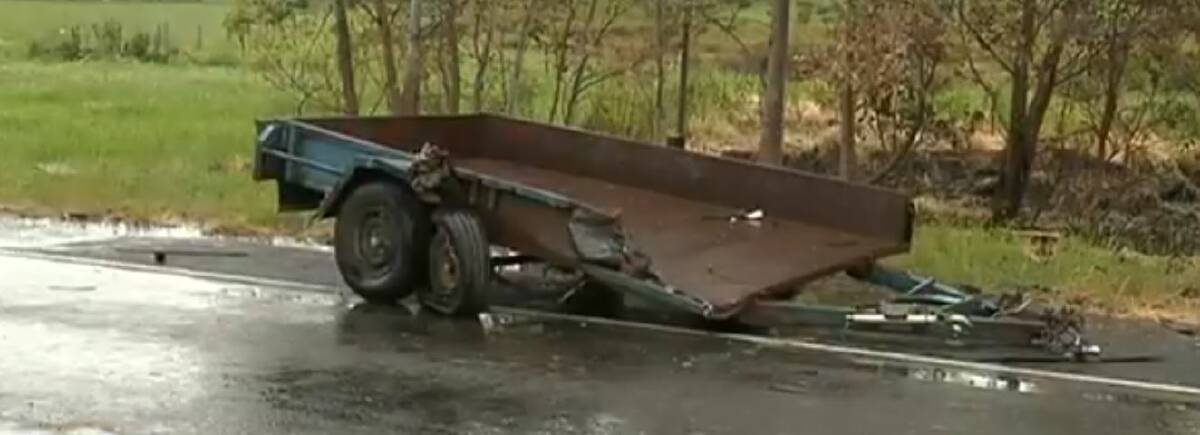 Troublesome: The trailer which broke off from the vehicle towing it along the Beechworth-Wodonga Road on Wednesday afternoon. Image: PRIME7 NEWS