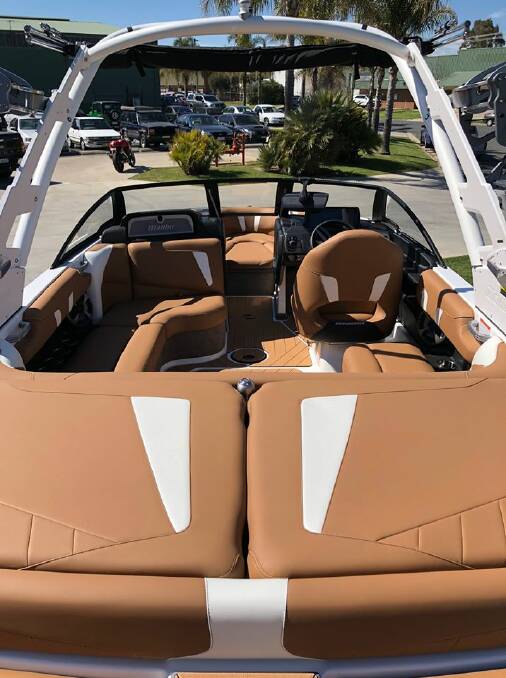 Interior view: The seating of the Malibu Wakesetter that is owned by Supercars driver Mark Winterbottom.
