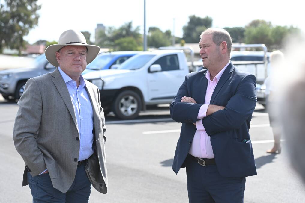 Uphill task: Senator Greg Mirabella with Victorian state MP Tim McCurdy at Yarrawonga during the recent federal election campaign. He is facing a tall order to return to the Upper House. Picture: MARK JESSER