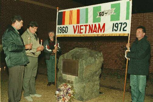 The original Albury Vietnam War banner on display during a commemoration of the Battle of Long Tan in August 1997.