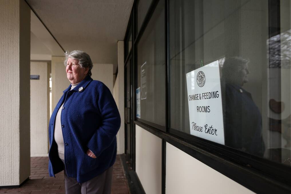 Not happy: CWA secretary Roma Freeman outside the baby hub in QEII Square which Albury Council is planning to close down on the basis it is little used and in need of an upgrade. Picture: JAMES WILTSHIRE