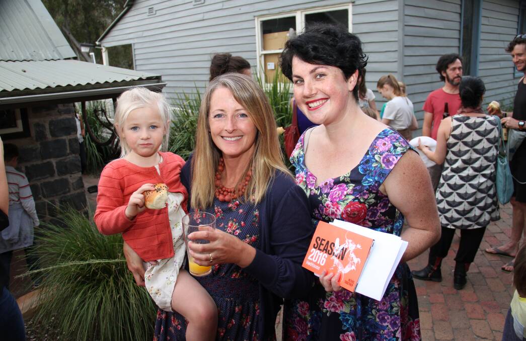 New tourism influencer: Rosie Koop, with her daughter Tessa, and HotHouse Theatre managing director Tahni Froudist at the theatre company's season launch in 2015.