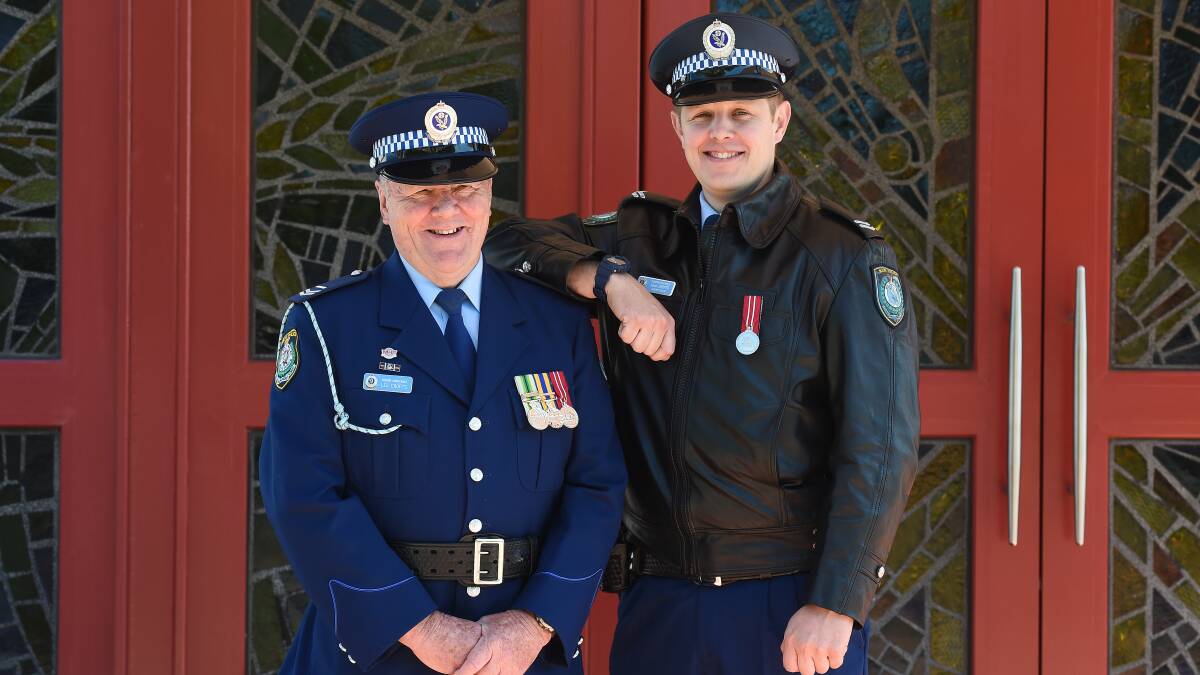 Proud occasion: Senior Constable Les Crofts had the opportunity to spend National Police Remembrance Day with his son Senior Constable Aaron Crofts for the first time. Pictures: MARK JESSER