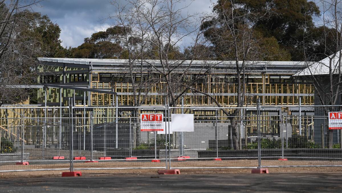 In construction: The building site at Beechworth Secondary College this week. Picture: MARK JESSER