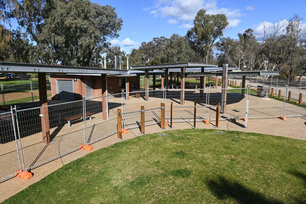 Camp: Fencing at Albury's big oven to allow for cleaning after homeless sheltered there. It has now been removed.