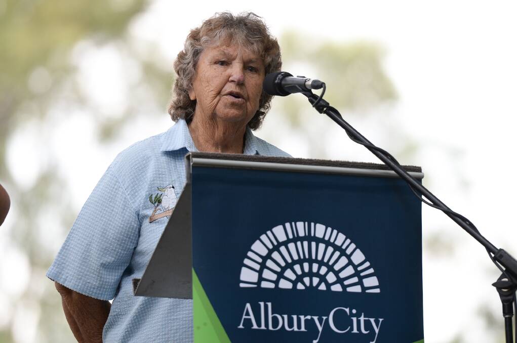 Part of civic life: Nancy Rooke gives the Welcome to Country at Noreuil Park for Albury Australia Day activities last January 26. Picture: MARK JESSER