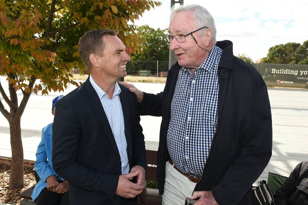 Present and past: Steve Martin with previous member for Indi Lou Lieberman, who held the seat for the Liberal Party from 1993 to 2001. Picture: MARK JESSER