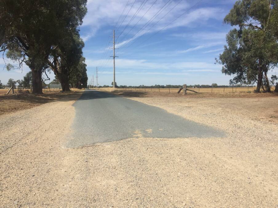 Crossing over: A road on the edge of Corowa where the bitumen is replaced by gravel.