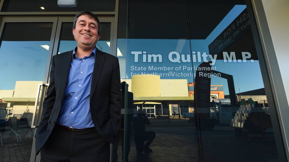 Concerned: Upper House politician Tim Quilty outside his Wodonga office which has now closed to the public as part of coronavirus isolation.